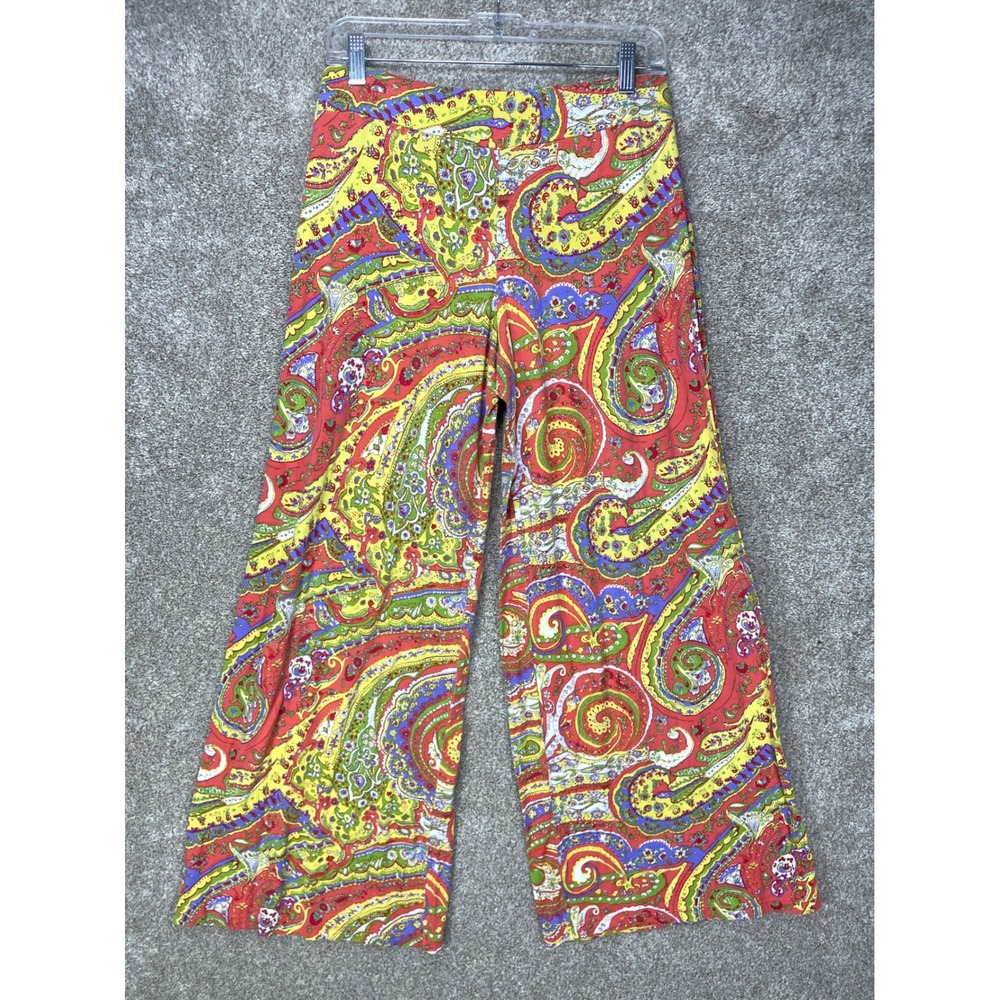 Lauren Ralph Lauren Paisley Wide Leg Pants Womens M Multi-Color Stretch Summer
